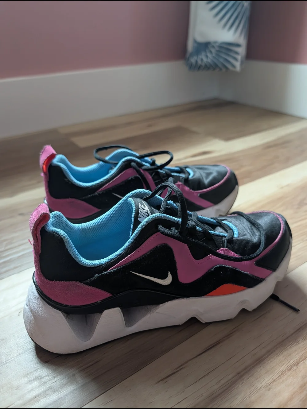 Nike Women's Black Sneakers with Pink and Light Blue Accents